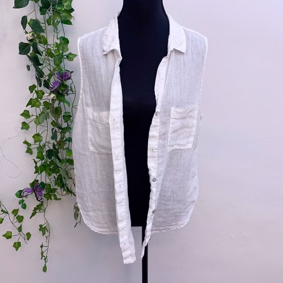Cloth & Stone‎ White Linen Sleeveless Button Down Tunic Oversized Large - Picture 3 of 9